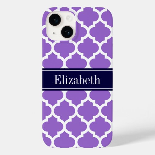 Amethyst Wht Moroccan 5 Navy Blue Name Monogram Case_Mate iPhone 14 Case