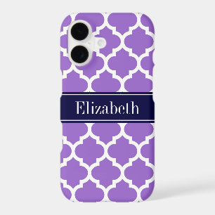 Amethyst Wht Moroccan #5 Navy Blue Name Monogram iPhone 17 Case