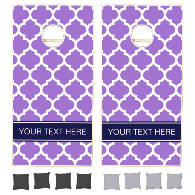 Amethyst Wht Moroccan #5 Navy Blue Name Monogram Cornhole Set (Set)