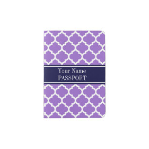 Amethyst Wht Moroccan #5 Navy Blue Name Monogram Passport Holder