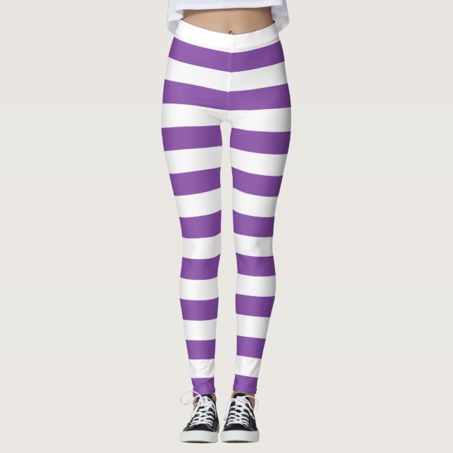 Améthyste and white color horizontal striped leggings (Front)