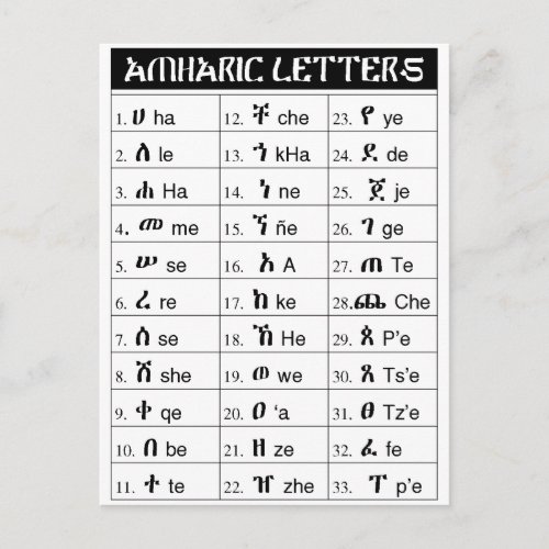 Amharic AlphaBet 33rd Degree Lesson Chart Postcard