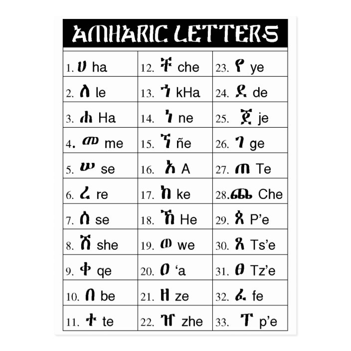 Amharic Alphabet 33rd Degree Lesson Chart Postcard Zazzle Com