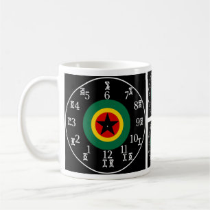 Amharic Numbers & Time Ethiopian Black Star Clock Coffee Mug