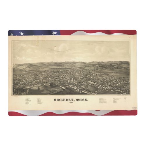 Amherst Massachusetts 1886 Antique Panoramic Map Placemat