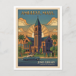 Amherst Massachusetts – Jones Library Colorful AI Postcard