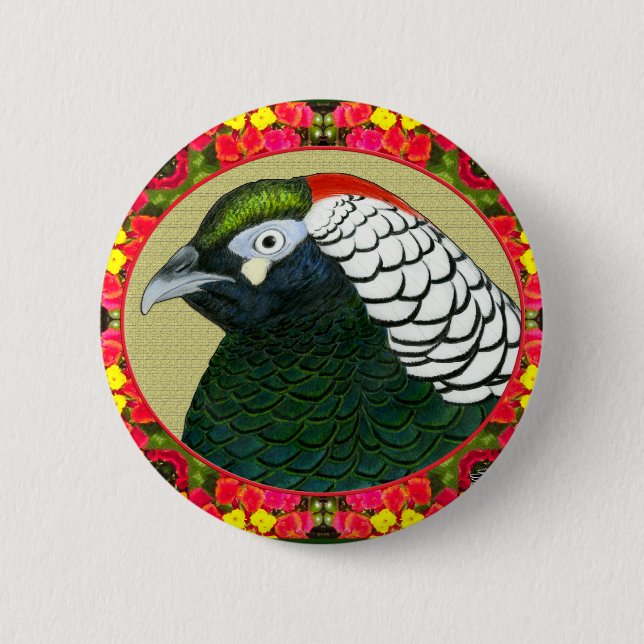 Amherst Pheasant and Flowers Pinback Button (Front)