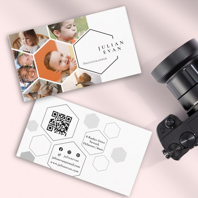 Amiable Honeycomb Multiple Photo Collage Business Card (Creator Uploaded)