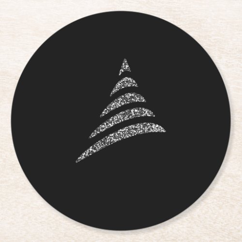 Amiable Monochrome Artistic Christmas Tree Round Paper Coaster