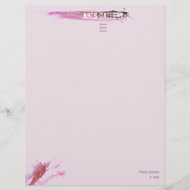 Amiable Pink Brushstrokes Stains Hand Drawn Art Letterhead (Front)