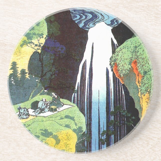 Amida Waterfall, Hokusai Japanese Fine Art Drink Coaster (Front)