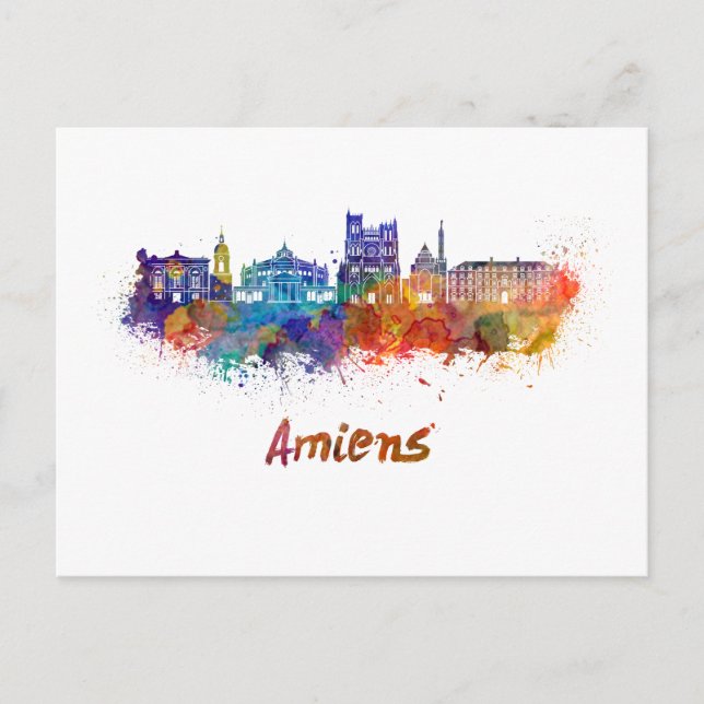 Amiens skyline in watercolor postcard (Front)