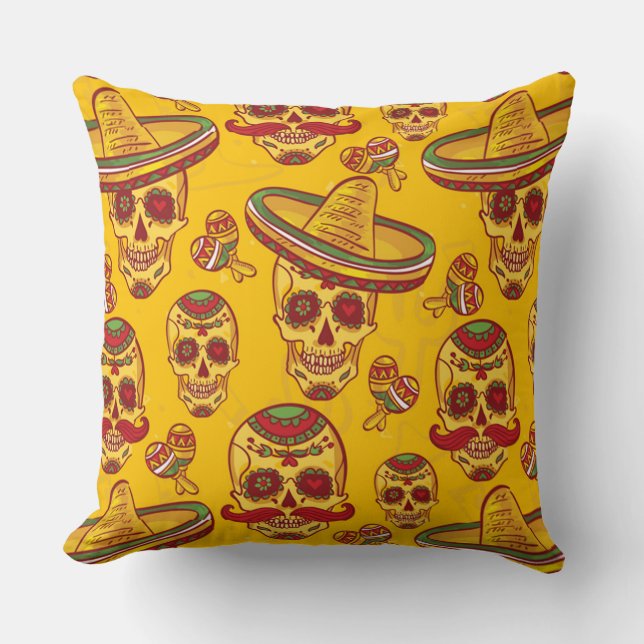 Amigo Skulls Throw Pillow (Front)