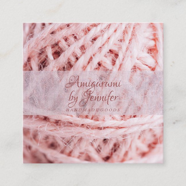 Amigurumi Yarn Pink Crochet Square Business Card