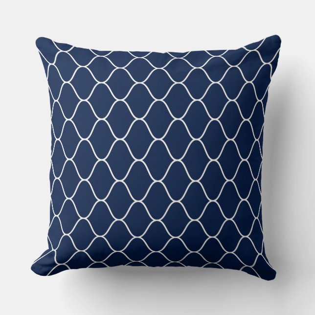 Amime Pattern - White on Dk Indigo Blue 001744 Throw Pillow (Front)