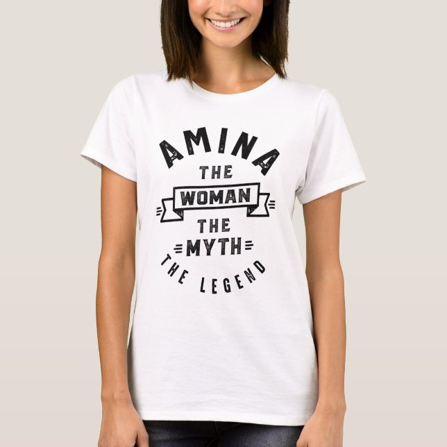 Amina Personalized Name Birthday Gift T-Shirt (Front)