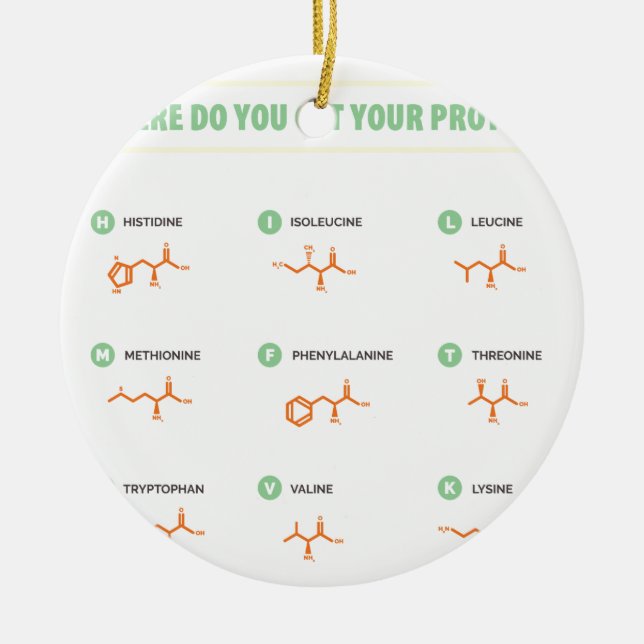 Amino Acids - Where do you get your protein? Ceramic Ornament (Front)