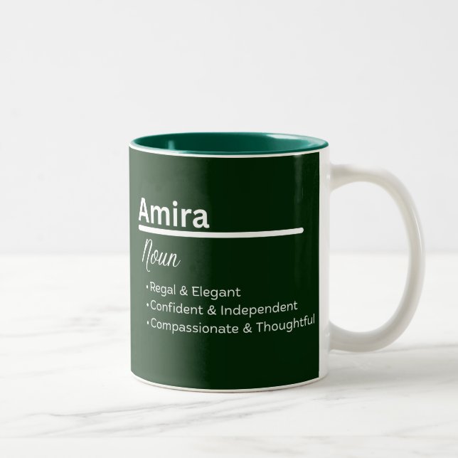 Amira Girl Name Definition Personalized Two-Tone Coffee Mug (Right)