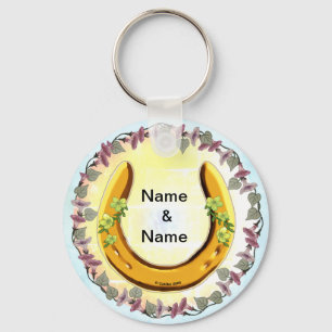Amish Blue Flower Horseshoe Keychain