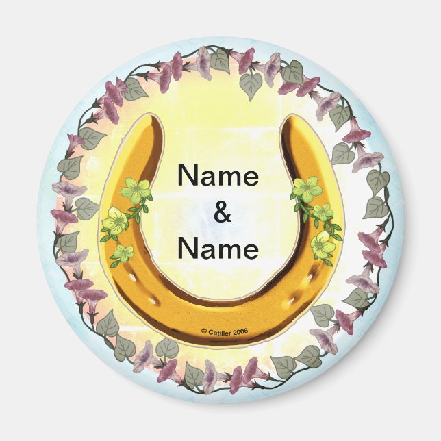 Amish Blue Flower Horseshoe  Magnet (Front)