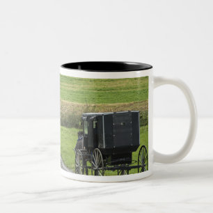 Amish buggy on farm lane, Northeastern Ohio, Two-Tone Coffee Mug