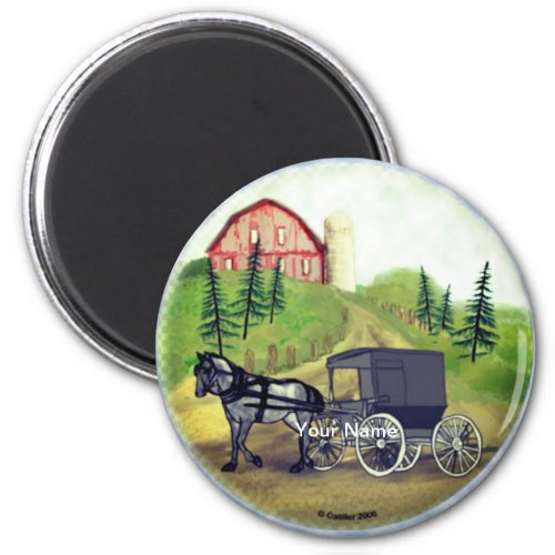Amish Buggy Returning custom name Magnet