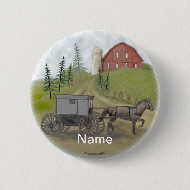 Amish Buggy Visiting  Button (Front)