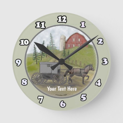Amish Buggy Visiting custom name Clock