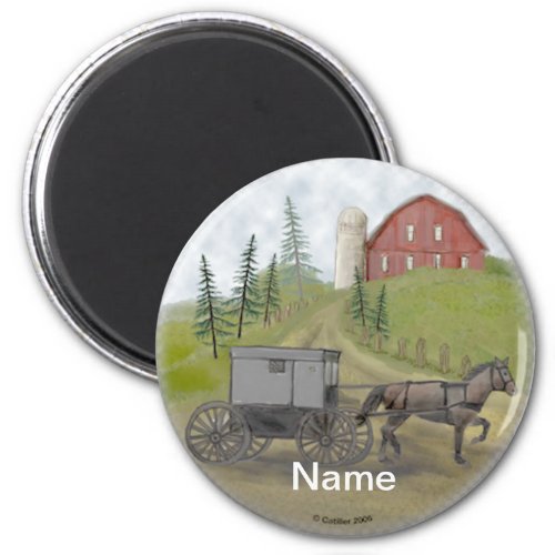 Amish Buggy Visiting  custom name Magnet