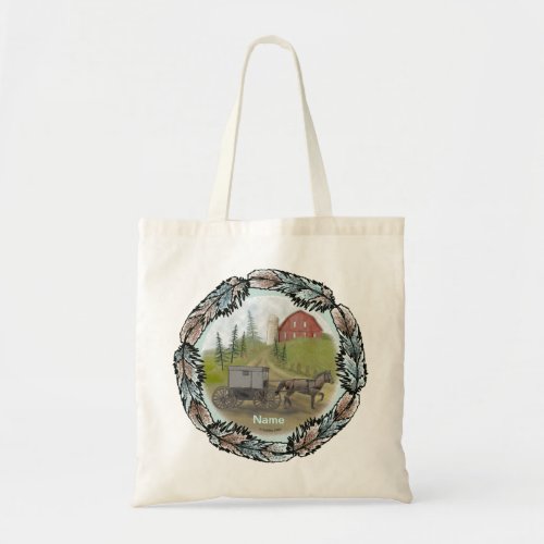 Amish Buggy Visiting custom name tote bag