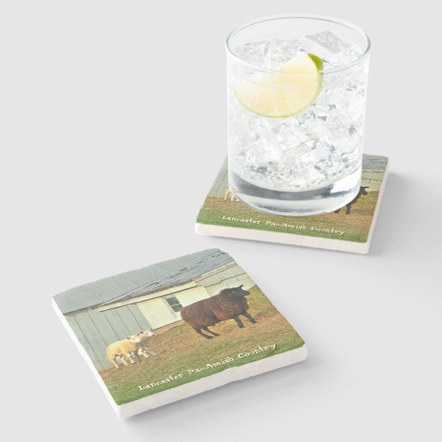 Amish Coasters, Mother Sheep, Twin Lambs! Stone Coaster (Side)