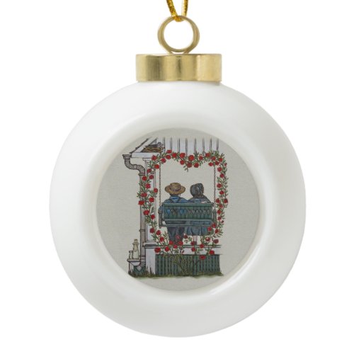 Amish Couple On Porch Swing Ceramic Ball Christmas Ornament