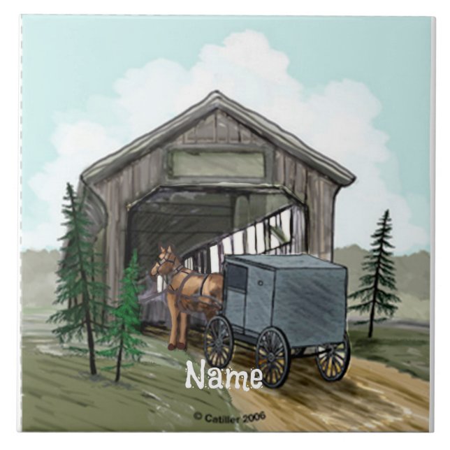Amish Covered Bridge Ceramic Tile (Front)