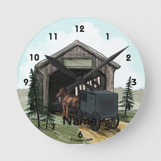 Amish Covered Bridge Round Clock (Front)