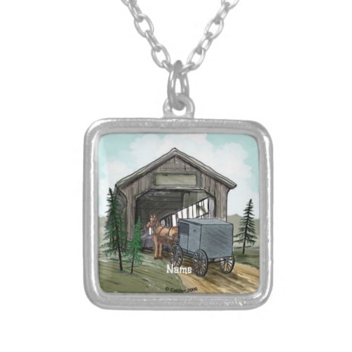 Amish Covered Bridge Silver Plated Necklace