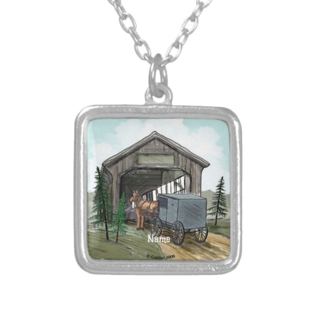 Amish Covered Bridge Silver Plated Necklace (Front)