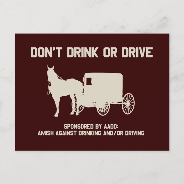 Amish - dont drink or drive postcard (Front)