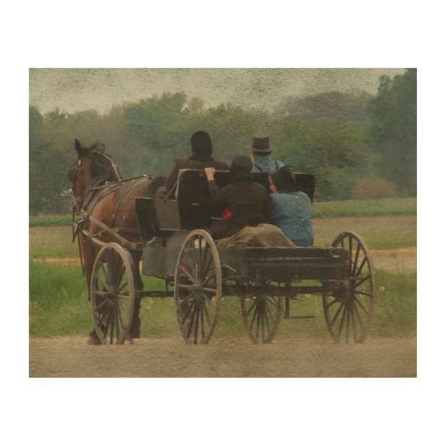 Amish Family Outing Wood Wall Art (Front)