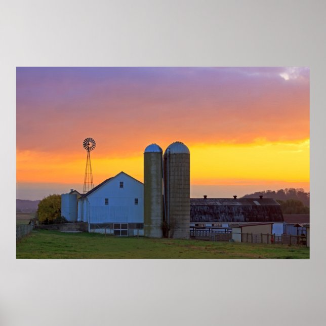 Amish Farm at Sunrise Poster (Front)