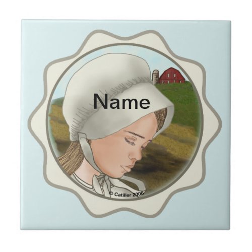Amish Girl Bonnet custom name  Ceramic Tile