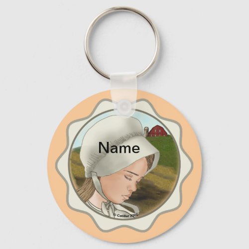 Amish Girl Bonnet custom name Keychain