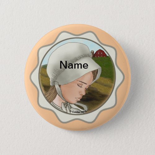 Amish Girl Bonnet custom name pin button