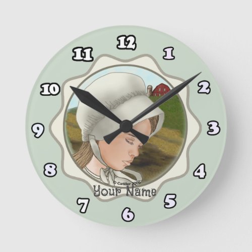Amish Girl Bonnet Round Clock