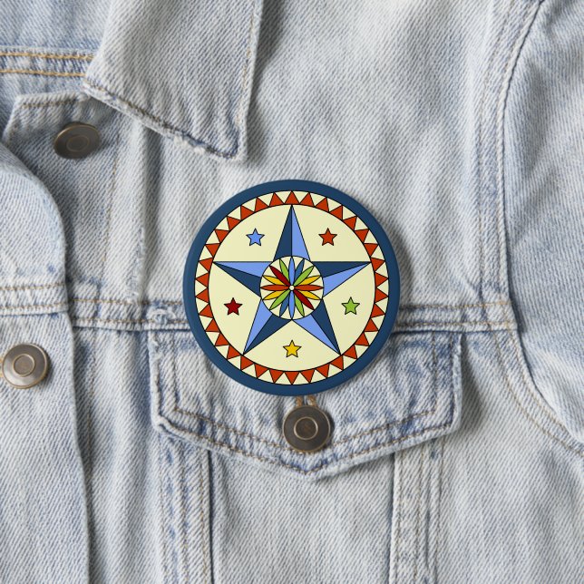Amish - Hex Sign Stars - GOOD LUCK 1 Button (In Situ)