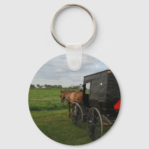 Amish Horse and Buggy at Sunset Keychain