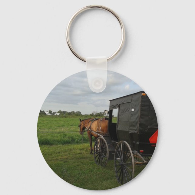 Amish Horse and Buggy at Sunset Keychain (Front)