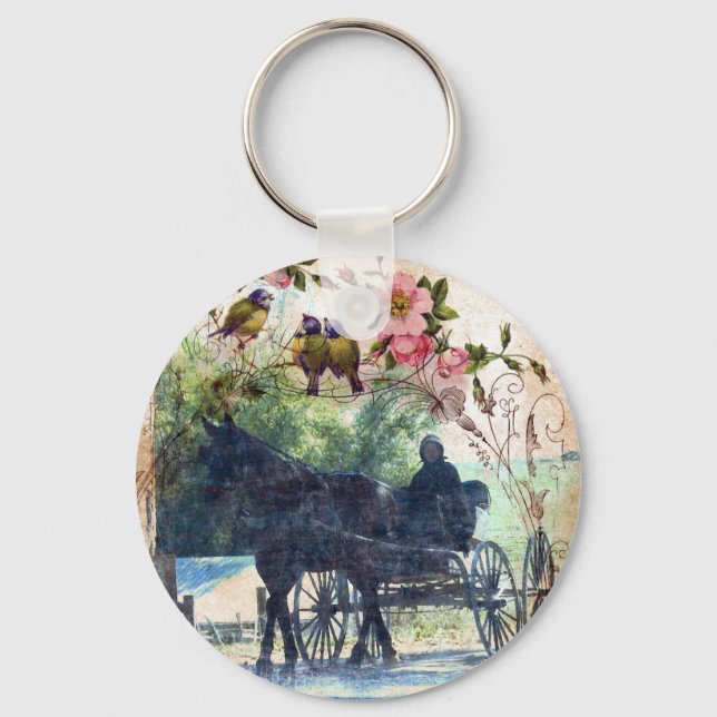 Amish Horse and Buggy Birdie Texture Keychain (Front)
