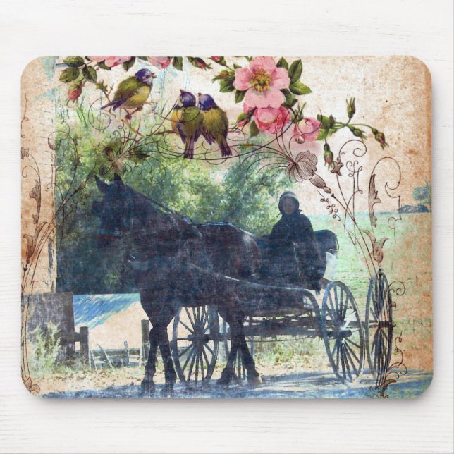 Amish Horse and Buggy Birdie Texture Mouse Pad (Front)