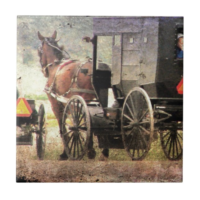 Amish Horse and Buggy Ceramic Tile (Front)