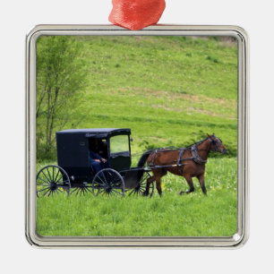 Amish horse and buggy near Berlin, Ohio. Metal Ornament